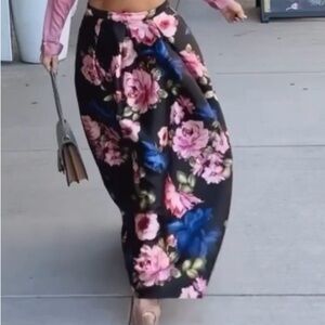Floral Maxi Skirt - Black and Pink